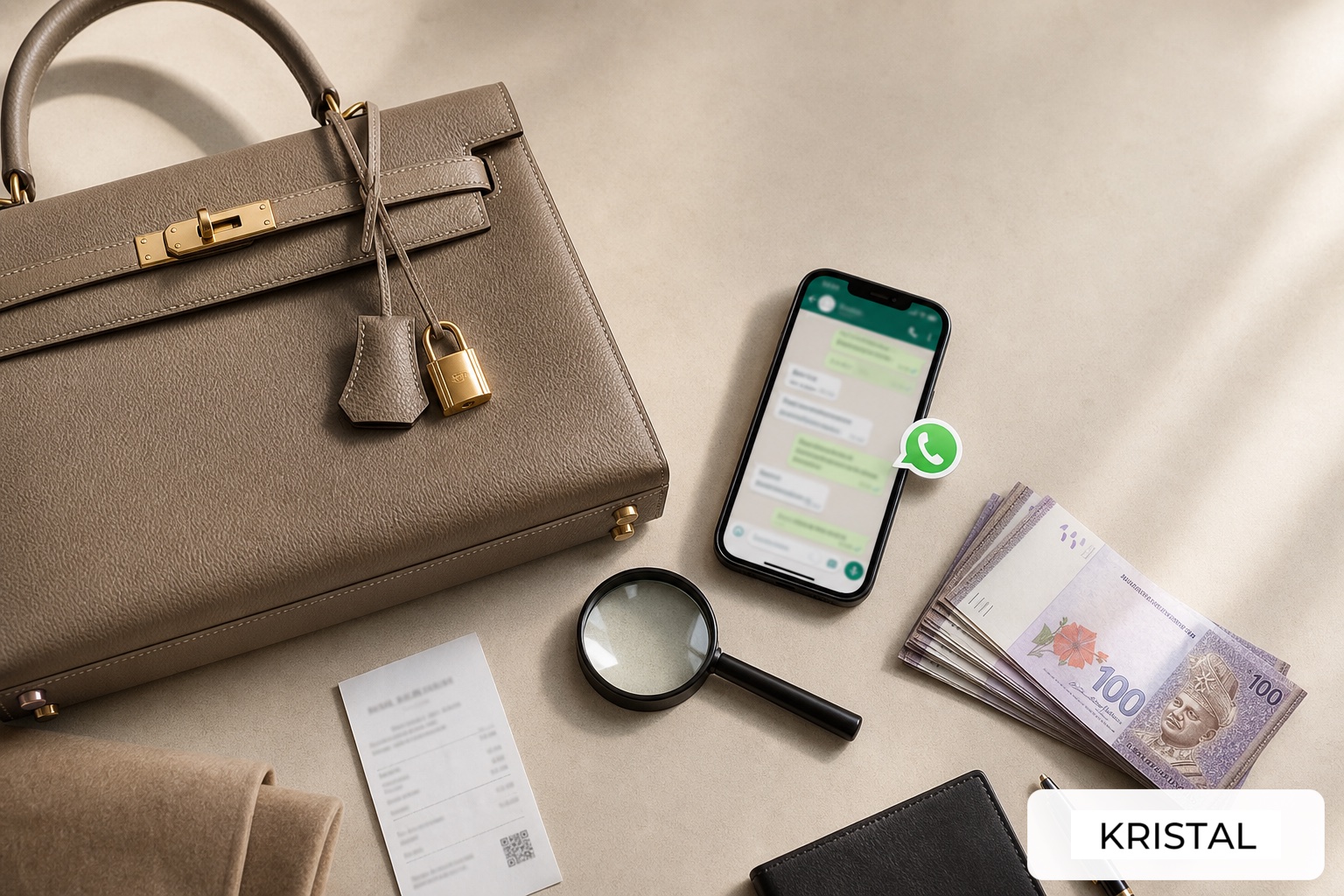 Checklist visual for preparing a branded bag review in Petaling Jaya