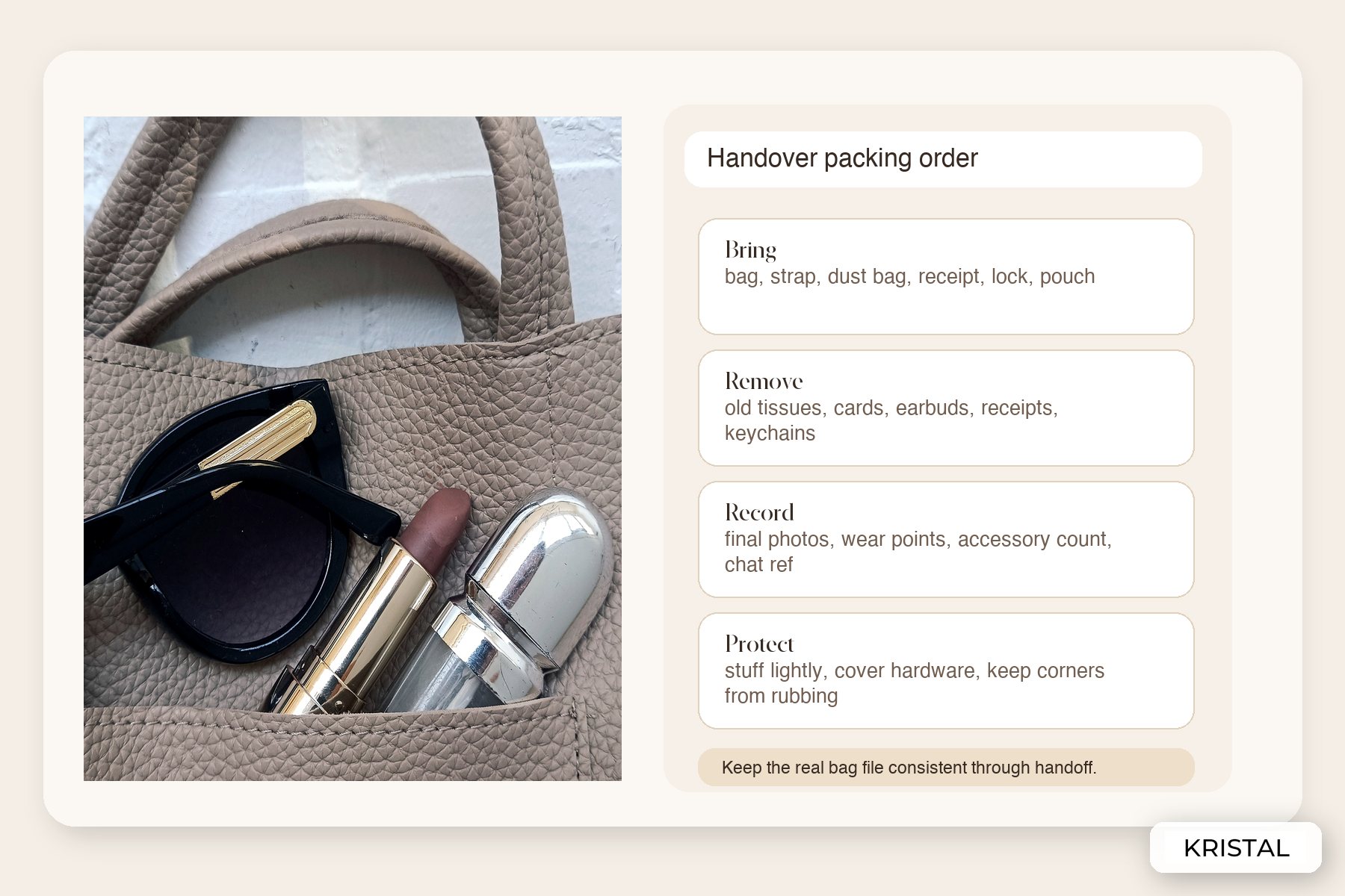 Packing order checklist for handing over a luxury bag after accepting a quote in Malaysia