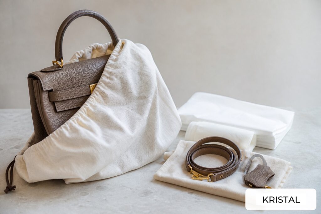 Photorealistic editorial handbag visual for the pack-luxury-bag-handover-malaysia guide