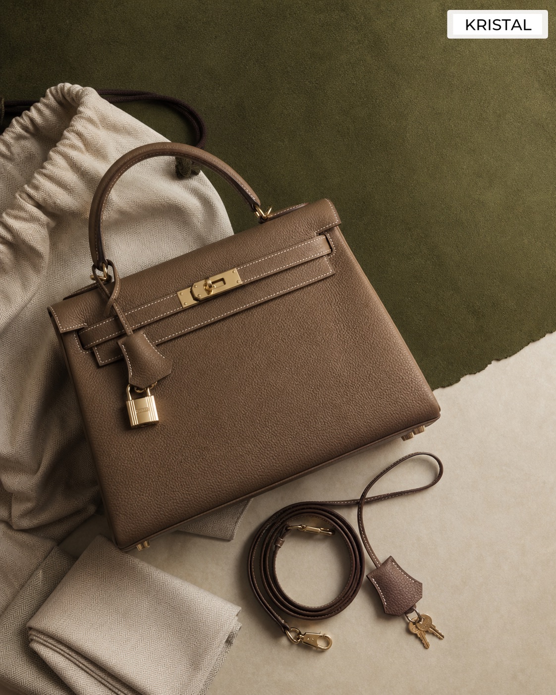 Editorial inline image showing a Hermès-style bag with lock, keys, clochette, dust bag, and inspection tools arranged for valuation review in Malaysia