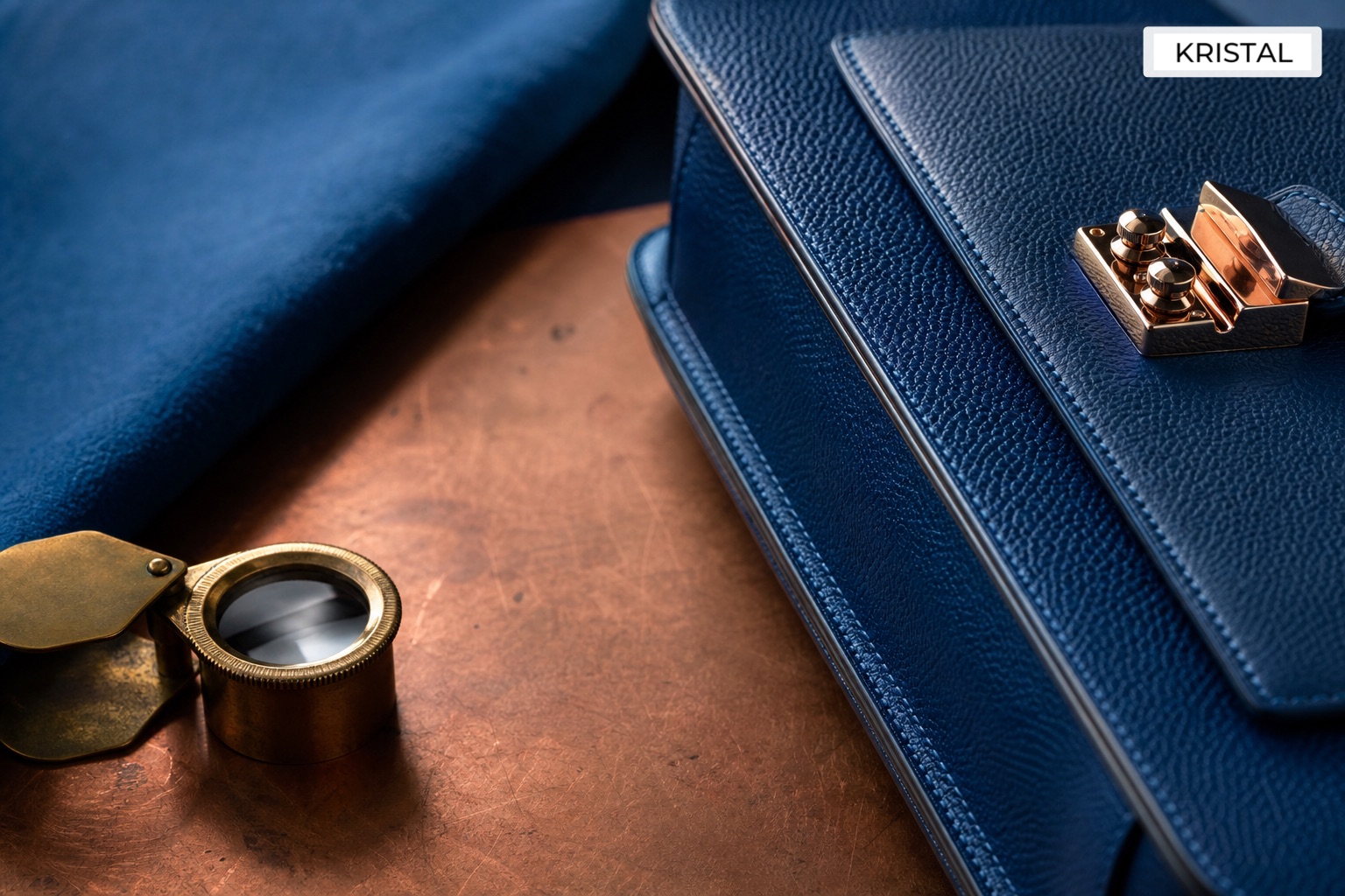 Close-up of luxury handbag leather grain stitching and hardware