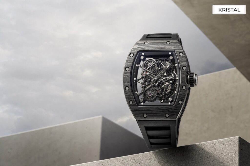 Editorial featured image for selling Richard Mille watches in Malaysia: a tonneau-shaped skeleton watch on a restrained concrete architectural set