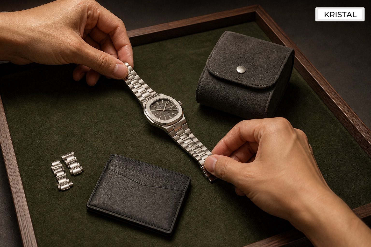 Editorial inline image showing a luxury watch handover and payout planning setup with route-specific notes, bracelet links, and documented next-step checks in Malaysia