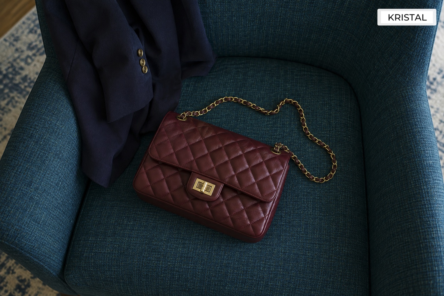 AI-generated illustrative image of an occasional-use evening bag; not Kristal inventory.