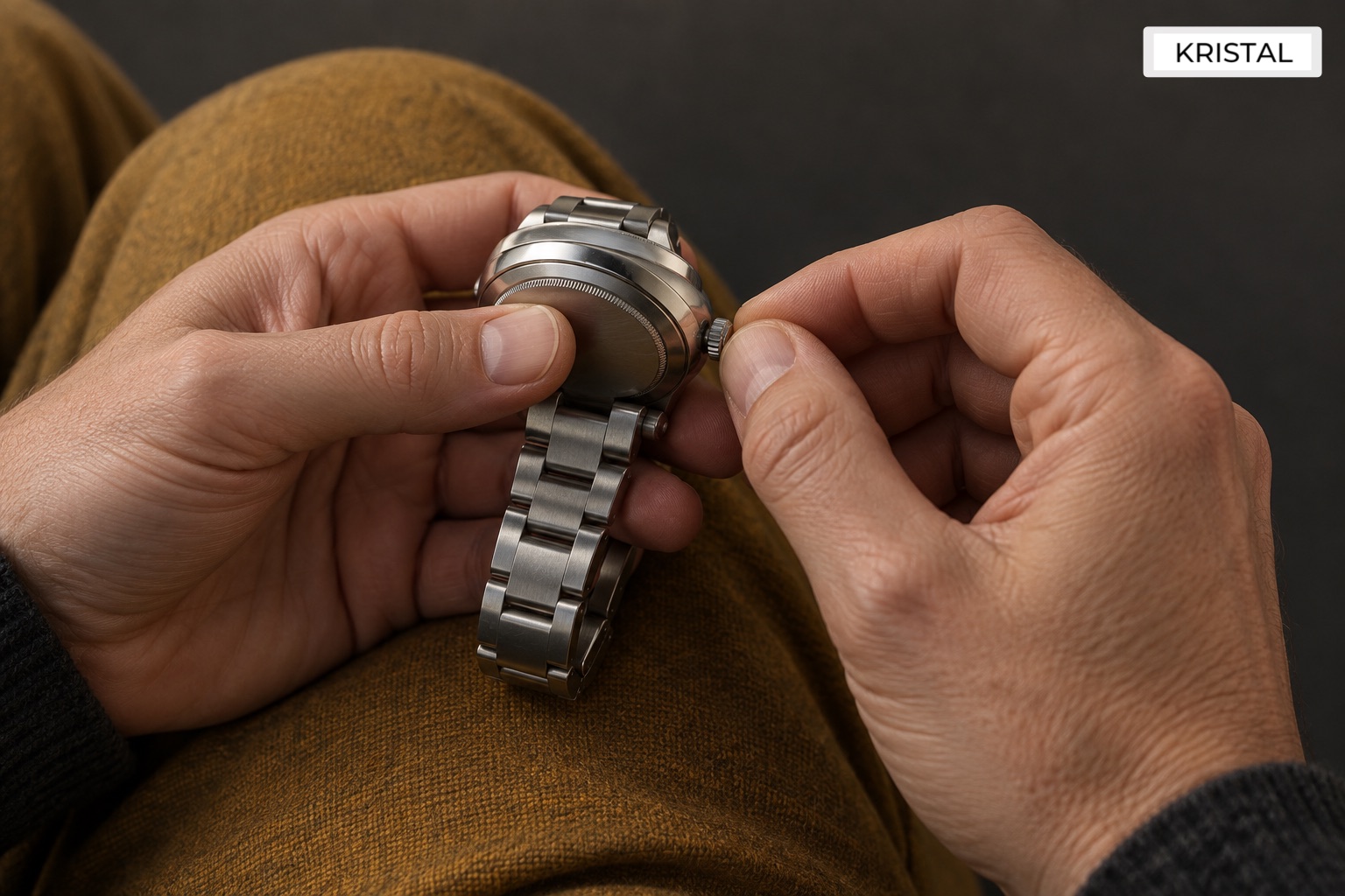 Gentle off-wrist handling; follow the correct model guide rather than using the image as a winding instruction.