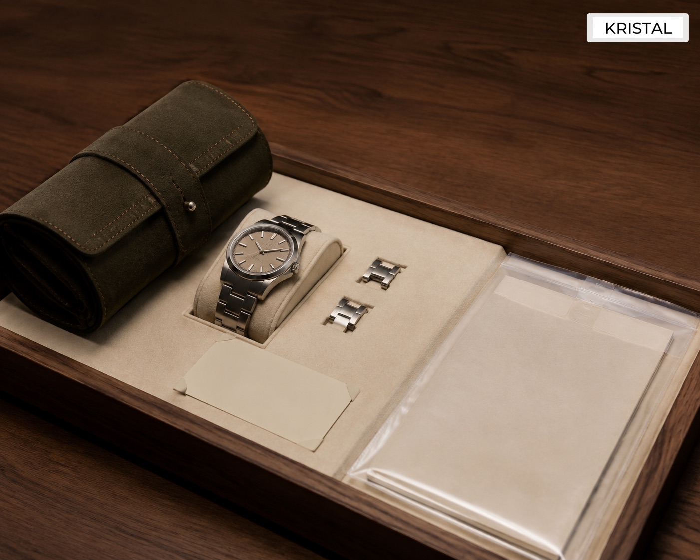 Editorial inline image showing a documented luxury watch handover with accessories and condition notes being checked in Malaysia